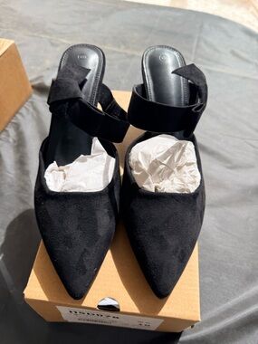 Black Pointed Toe Suede Mary Jane Heels